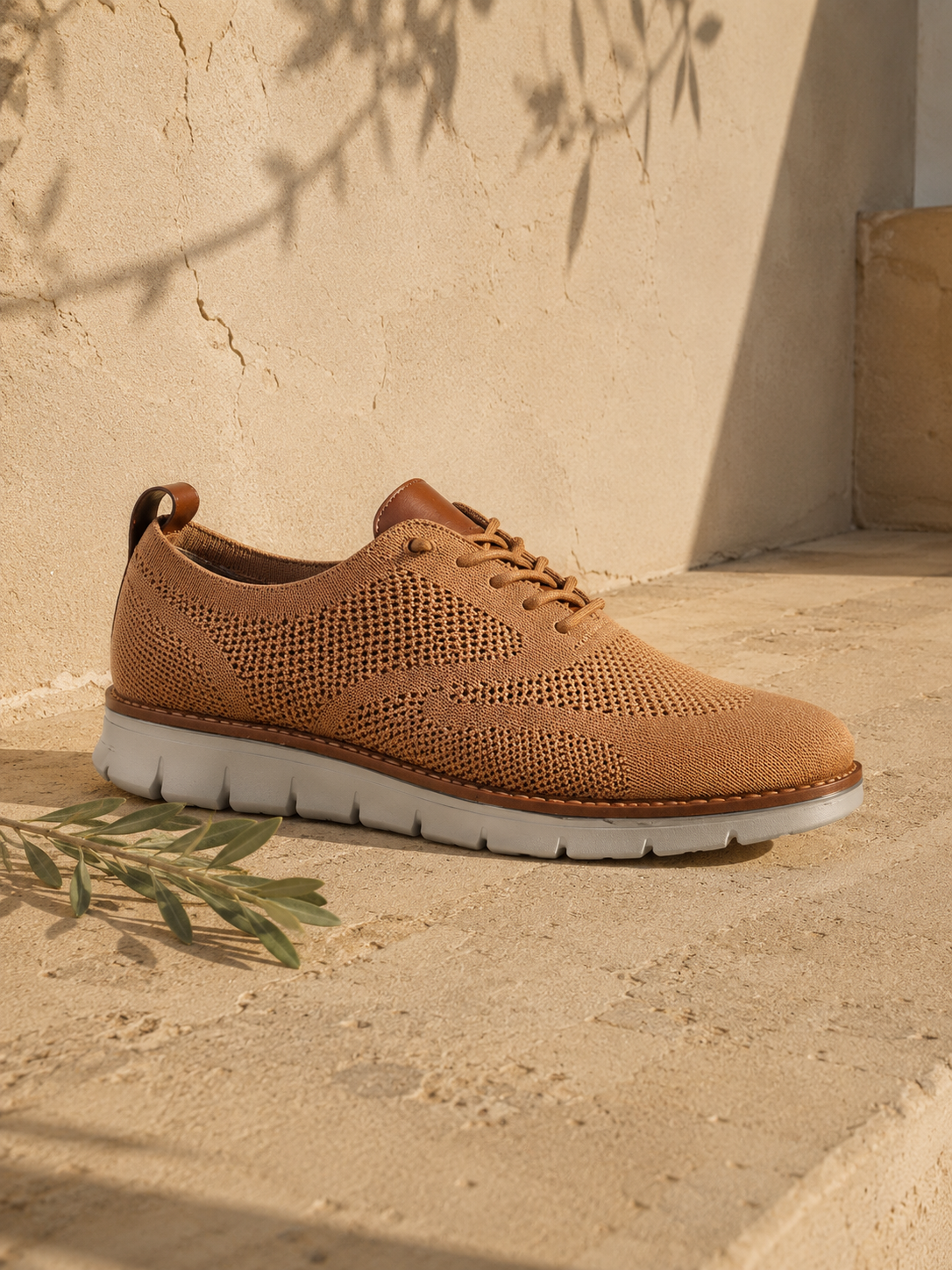 The Capri in Cognac — mesh-knit sneaker-oxford, cognac heel loop