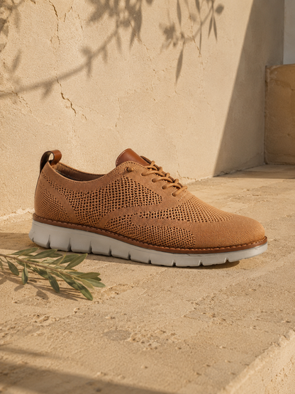 The Capri in Cognac — mesh-knit sneaker-oxford, cognac heel loop