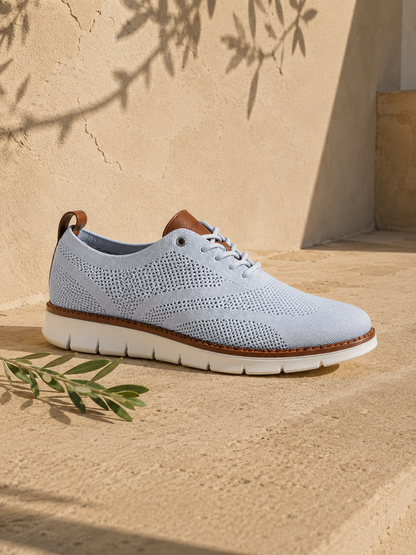 The Capri in Grey — mesh-knit sneaker-oxford, cognac heel loop